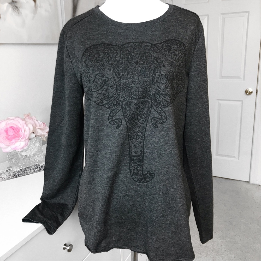LOL Vintage Elephant Women’s Medium Grey Long Sleeve Raw Hem